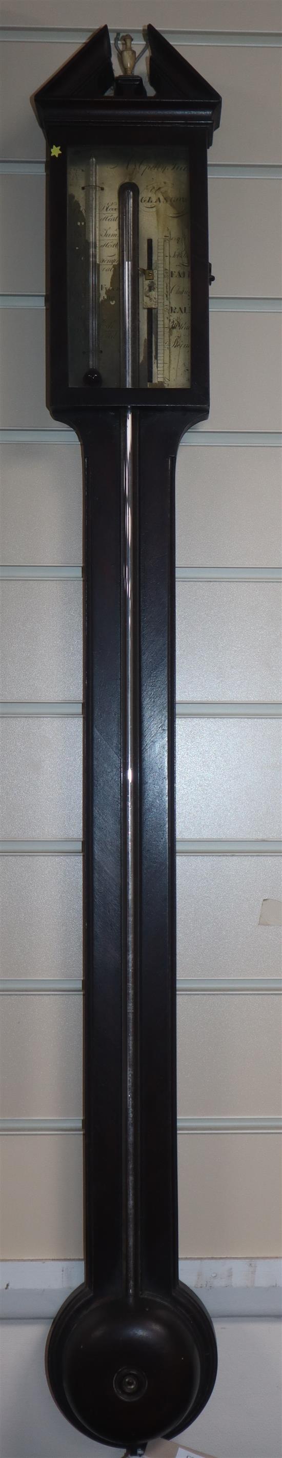 A George III mahogany stick barometer by Gatty of Glasgow H.98cm